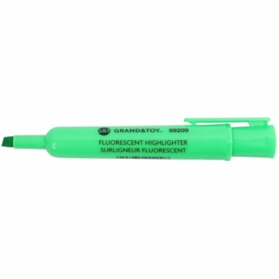 Grand & Toy Fluorescent Highlighters, Fluorescent Green, Chisel Tip, Box of 12 - Chisel Marker Point - Fluorescent Green Ink - Fluorescent Green Barrel - 12 / Box USE ON FAX NCR PHOTOCOPY & REGULAR PAPER NON TOXIC W/CLIP