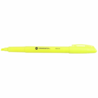 Grand & Toy Pen-Style Fluorescent Highlighters, Fluorescent Yellow, Chisel Tip, 12/BX - Fine Chisel Marker Point - Fluorescent Yellow Ink - Fluorescent Yellow Barrel - 12 / Box WEDGE TIP 3MM SMEAR PROOF INK ROUNDEDGE