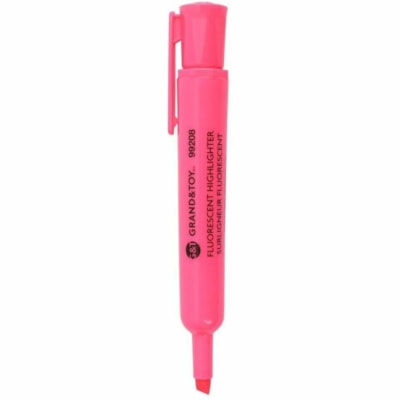 Grand & Toy Fluorescent Highlighters, Fluorescent Pink, Chisel Tip, Box of 12 - Chisel Marker Point - Fluorescent Pink Ink - Fluorescent Pink Barrel - 12 / Box USE ON FAX NCR PHOTOCOPY & REGULAR PAPER NON TOXIC W/CLIP