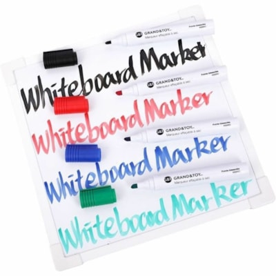 Grand & Toy Low-Odour Dry-Erase Markers, Assorted Colours, Chisel, 4/PK - Chisel Marker Point - Assorted, Black, Green, Blue, Red Ink - White Barrel - 4 / Pack TIP 4/PK RED BLACK GREEN & BLUE