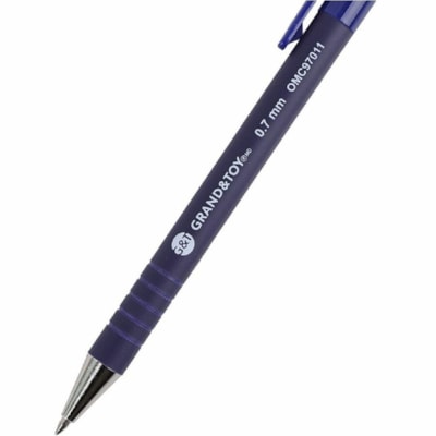 Grand & Toy Rubber Barrel Retractable Ballpoint Pens, Blue, Fine 0.7 mm, Box of 12 - 0.7 mm (0.03") Fine Round Pen Point - Retractable - Black, Blue Ink - Blue Barrel - 12 / Box FINE BLUE  REPLACED 97011 