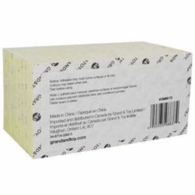 Grand & Toy Self-Stick Notes, Yellow, Unlined, 3" x 3" , 100 Sheets/Pad, 18 per Pack - 3" (76.20 mm) Flag/Note Width x 3" (76.20 mm) Flag/Note Length - Square - 100 Sheets per Pad - Yellow - Paper - Self-stick, Residue-free, Repositionable, Self-adhesive, Removable - 18 / Pack REPLACED 99140 