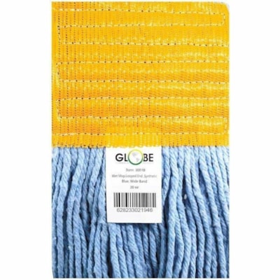 Globe Syn-Pro Synthetic 5 Inch Wide Band Wet Blue Looped End Mop - 24 Oz / Blue - 7" (177.80 mm) Width x 22" (558.80 mm) Length - Wide Headband, Looped Ends, Fray Resistant, Tailband, Tangle Resistant, Chemical Resistant, Disinfectant - Synthetic Yarn - Blue - 1.50 lb (680.39 g) - 1 Each LOOPED END  SYNTHETIC  BLUE 
