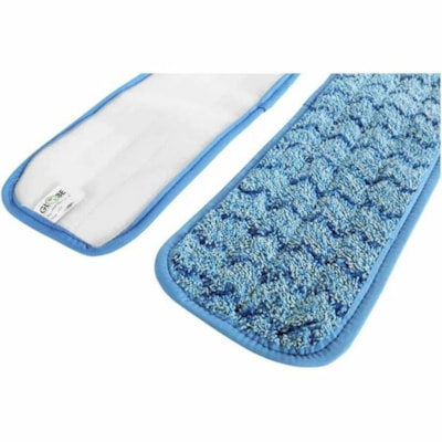 Globe Blue Microfiber Wet Pad - 12"L / Blue - 6" (152.40 mm) Width x 14.50" (368.30 mm) Length - Absorption, Durable, Hook & Loop Backing, Long Lasting - MicroFiber, Nylon, Polyester - Blue - 1.46 lb (662.24 g) - 1 Each SPLIT NYLON/POLYESTER BLEND DOUBLE FINISHED EDGES