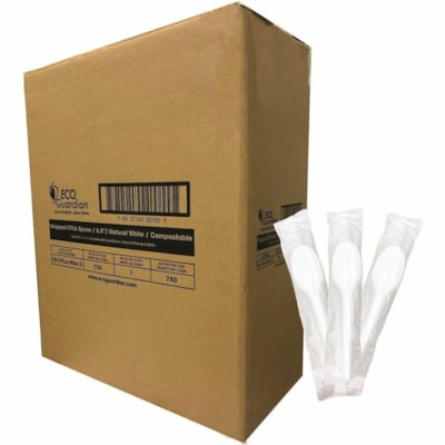 Eco Guardian - Cuillère EG-CPLA-BS6.5 - Cuillère - Bio-plastique à base de résidus de plantes, acide polylactique - Blanc - 50 / emballage NATURAL WHITE  COMPOSTABLE 
