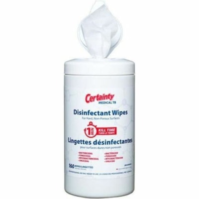 Certainty Medical TB Disinfectant Wipes (160 Count) - For Multipurpose - Ready-To-Use - Wipe - WidthFast Acting, Strong, Bleach-free, Soft, Lint-free, Non-corrosive, Streak-free, Residue-free - 160 - 6 / Case 160 WIPES/CANISTER DISINFECTANT WIPES