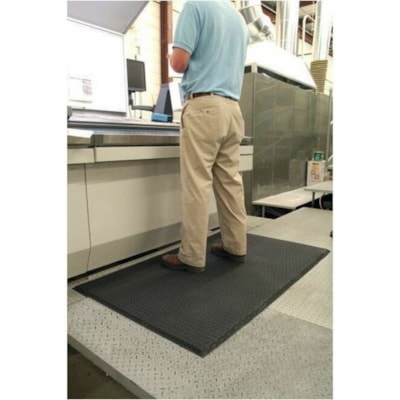 M+A Cushion Max Anti-fatigue Mat - Indoor, Floor - 60" (1524 mm) Length x 36" (914.40 mm) Width x 0.625" (15.88 mm) Thickness - Rectangular - Diamond Pattern Surface - Nitrile, Polyvinyl Chloride (PVC), Foam - Charcoal - 1 Unit CHARCOAL ANTI-FATIGUE MAT