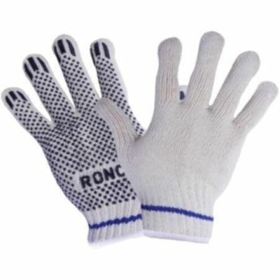 RONCO Vita Work Gloves - Polyvinyl Chloride (PVC) Coating - Large Size - Polyester Cotton, Fabric - Natural - Grip Dots, Comfortable, Washable, Reusable, Knit Wrist, Snug Fit, Durable - For Automotive, Food Processing, Warehouse, Maintenance, Beverage Processing, Landscaping, Inventory, Fishing, Aqu 1SDE PVC DOTS 