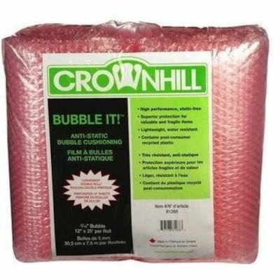 Crownhill Packing Wrap - 12" (304.80 mm) Width x 25 ft (7620 mm) Length - 0.1" Bubble Size - Anti-static, Water Resistant, Lightweight, Flexible, Vibration Resistant, Abrasion Resistant, Cushioned - Plastic - Pink - 2 / Pack 3/16" 12X25' 