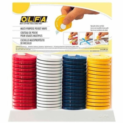 Olfa TK-4 Multi-Purpose Touch Knife - Yellow or Red - Stainless Steel Blade - Retractable Blade, Compact, Disposable, Portable, Lanyard, Hanging Hole, Lockable Blade - Red, Yellow, White, Navy - 60 Piece NON REFILLABLE SPRING LOADED STEEL BLADE PLASTIC CASE