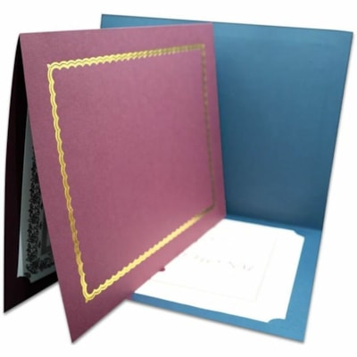 St. James® Classic Linen Letter Certificate Holder - 11" (279.40 mm) x 8 1/2" (215.90 mm) - Linen, Cover Stock - Gold Foil, Burgundy - 5 / Pack  CLASSIC BURGUNDY 5/PK RECYCLED W/ 30% PCW
