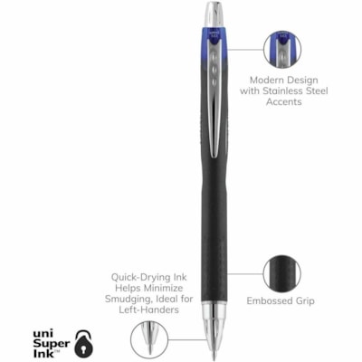 uniball(tm) Jetstream RT Ballpoint Pen - 1 mm (0.04") Bold, Medium Pen Point - Refillable - Retractable - Blue Ink - Gel-based - Black Barrel - 1 / Unit BOLD TIP 