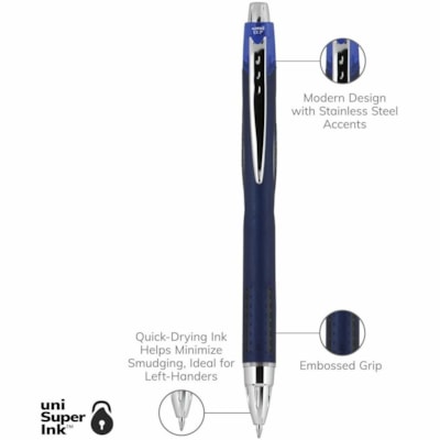 uniball(tm) Jetstream RT Ballpoint Pen - 0.7 mm (0.03") Fine Pen Point - Retractable - Black Ink - Oil Based - Blue, Translucent Barrel - 1 / Unit FINE 