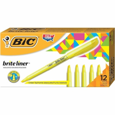 BIC Brite Liner Highlighter - Chisel Marker Point - Fluorescent Yellow Ink - Water Based - Fluorescent Yellow Barrel - 1 Each YELLOW  CHISEL POINT 