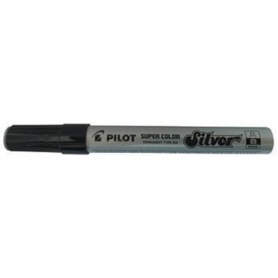 Pilot Super Colour Paint Marker - Broad Bullet Marker Point - Silver Ink - Silver, Aluminum Barrel - Plastic Tip METALIC FOR USE ON NON POROUS SURFACE  CARDED  REPL SC-S