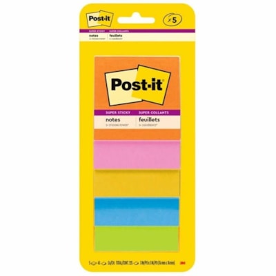 Post-it® Super Sticky Note Pad - 3" (76.20 mm) Flag/Note Width x 3" (76.20 mm) Flag/Note Length - 45 Sheets per Pad - Blue, Blue Paradise, Green, Limeade, Orange, Pink, Sunnyside, Tropical Pink, Vital Orange, Yellow - Removable, Recyclable, Super Sticky, Repositionable, Self-adhesive - 5 / Pack 3X3 POST IT NOTES 6PK 45 SHEETS/PAD