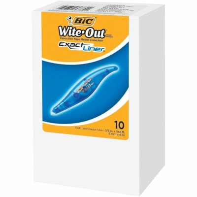 Wite-Out - Ruban correcteur Exact Liner - largeur du ruban 0,20 po (5 mm) x longueur du ruban 19,7 pi (6 m) - Tape Blanc - Dispenser Bleu - Séchage rapide, Inodore, Résistant aux déchirures, Ergonomique, Facile de préhension, Confortable, Non-rechargeable - Blanc - Plasti PENS STYLE 10 BX 