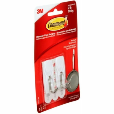 Command Hook - 2 Hooks - 2 Medium Hook - 2 lb (907.18 g) Capacity - 2.16" (54.86 mm) Height x 0.87" (22.10 mm) Width x 0.83" (21.08 mm) Length - for Apartment, Coat, Dorm, Glass, Home, Office, Paint, Tile, Wall, Wood - Plastic, Metal - White - 2 / Unit TOGGLE HOOK MEDIUM SZ 2 HOOKS AND 3 STRIPS