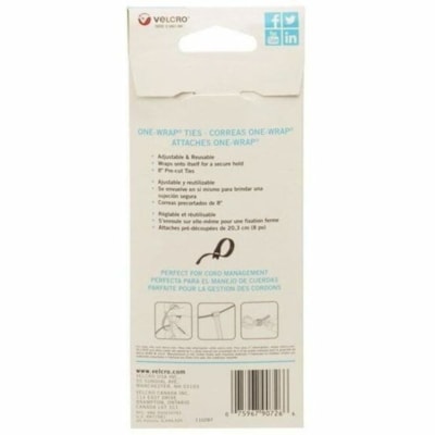 VELCRO® Hook & Loop Fastener - Black - For Bundling, Cable, Tools, Indoor, Outdoor - 5 / Pack 8IN X 1/2IN TIES. BLACK 