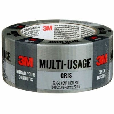 3M Multi-Use Duct Tape 2930-C, 1.88 in x 30 yd (48.0 mm x 27.4 m) - 30 yd (27.4 m) Length x 1.88" (47.8 mm) Width - Gray - Natural Rubber Adhesive - For Bundling, Cord, Patching, Reinforcing, Repair, Indoor, General Purpose - 1 Each 48.0 MM X 27.4 M 