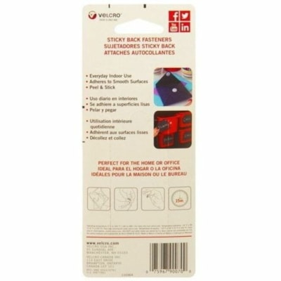 VELCRO® Hook & Loop Fastener - 0.62" (15.7 mm) Length x 0.62" (15.7 mm) Width - White - Water Resistant - For Smooth Surface, Wall, Glass, Tile, Plastic - 15 / Pack 15 COUNT WHITE 