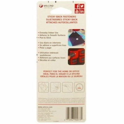 VELCRO® Hook & Loop Fastener - 0.88" (22.4 mm) Length x 0.88" (22.4 mm) Width - White - Nylon - Water Resistant - For Smooth Surface, Wall, Glass, Tile, Plastic, Metal, Multi Surface, Classroom, Office, Garage, Crafting, ... - 12 / Pack STICKY BACK SQUARES. WHITE 