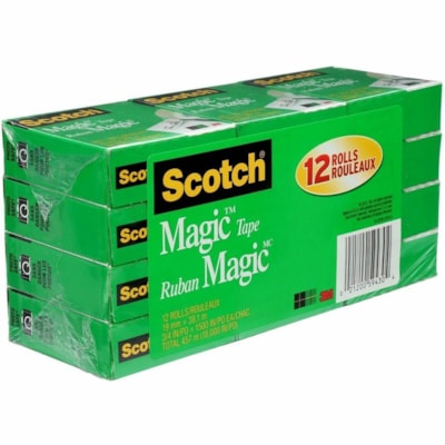 Scotch Magic Tape, 810-12BX-CA, 3/4 in x 41.6 yd (19 mm x 38.1 m), Boxed - 41.7 yd (38.1 m) Length x 0.75" (19 mm) Width - 1" Core - Matte - Transparent - Matte Acetate Backing - Acrylic Adhesive - Moisture Resistant, Yellowing Resistant, Split Resistant - For Home, School, Office, General Purpose,   