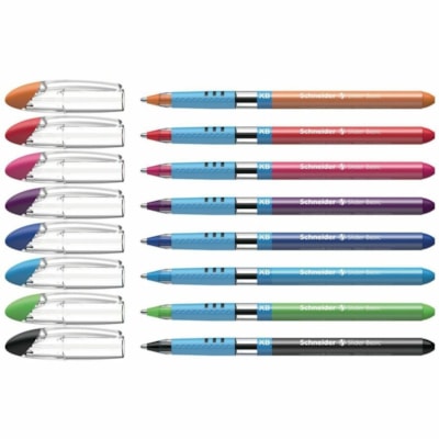 Slider Slider Basic Ballpoint Pen - 1.4 mm (0.06") Extra Broad Pen Point - Black, Red, Blue, Green, Light Blue, Violet, Orange, Pink Ink - Transparent Barrel - Stainless Steel Tip - 8 / Pack LINE WIDTH XB WALLET 8 UNIT ASSORTED COLOURS