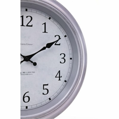 Kiera Grace Odessa Wall Clock - Analog - Quartz - White Main Dial - Brushed Gray Case - Plastic - Contemporary Style BRUSHED GREY COLOUR TRAY BOX