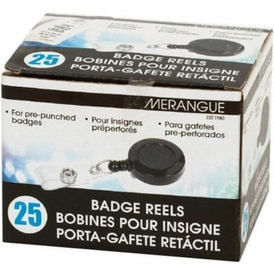 Merangue ID Badge Reels - Vertical - 1.25" (31.75 mm) Height x 1.20" (30.48 mm) Width - Plastic, Metal - Black, Clear - Retractable, Reusable - 25 / Pack KLIP N' PULL 24' WIRE 25 PACK