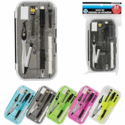 Merangue Double Sided Math Set, 12pc - 12 Piece(s) - Assorted - 12 Piece MECHANICAL 2IN1 COMPASS CLEAR CASE HOLDER
