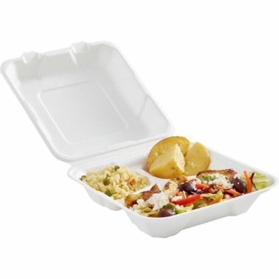 Eco Guardian - Boîte de stockage EG-N-C031 - Alimentaire - Adapté au micro-ondes - Oven Safe - Blanc - Bagasse, Canne à sucre Corps - 50 / emballage 3-COMP  COMPOSTABLE 