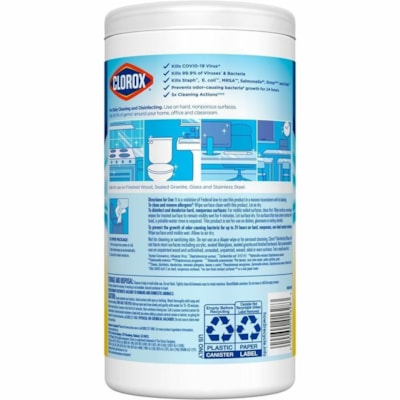 Clorox Disinfectant Wipe - For Multipurpose - Wipe - Lemon Scent Width - Disinfectant, Pre-moistened, Textured, Easy to Use, Phenol-free, Anti-bacterial - 75 / Canister - 1 Unit  