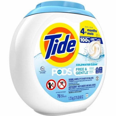 Tide Free & Gentle Laundry Detergent - For Household, Washing Machine - Liquid, Pod - 76 - Hypoallergenic, Dye-free, Color Safe, Unscented 76 PODS PER PACK 