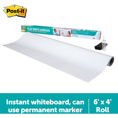 3M Flex Write Surface - White Surface - White Sheet Color - Rectangle - 72" (1828.80 mm) Length x 48" (1219.20 mm) Width - Flexible, Stain Resistant, Easy Peel, Self-stick, Removable, Wipeable - 1 Each WHITEBOARD SURFACE & SHEETS EE6X4