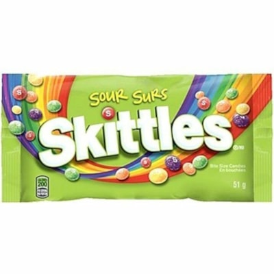 Skittles Sour Flavour Chewy Candies, 51 g, 24/BX - Lemon, Green Apple, Grape, Orange, Strawberry - Gluten-free - 51 g - 24 / Box  