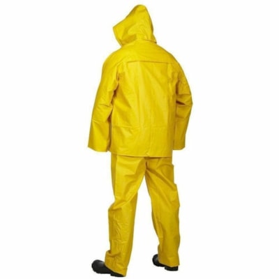 Forcefield PVC 3-Piece Rainsuit, Yellow, Large - Size Large - Rain Protection - Yellow - Detachable Hood, Water Proof - 1 / Unit BIB PANTS  JACKET AND HOOD 