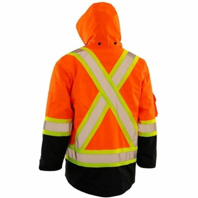 Forcefield 4-in-1 Hi Vis Orange Safety Parka, Large - Large - Zipper Closure - Polyester - Orange - Water Resistant, Wind Proof, Heavy Duty, Tear Resistant, Storm Flap, Drawstring Hood, Front Zipper Closure - 1 / Unit  