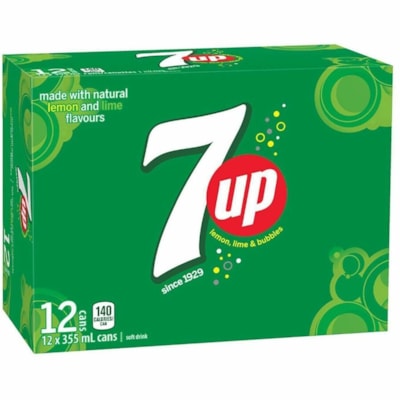 7UP Soft Drinks, Original, Case of 12 - Ready-to-Drink - 355 mL - Original, Lemon Lime, NaturalCan - 12 / Case  