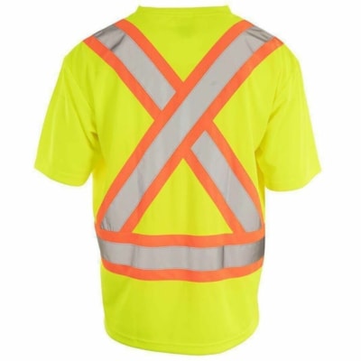 Forcefield Hi Vis Crew Neck Short Sleeve Safety T-Shirt, XL, Yellow - X-Large Size - Moisture Protection - 1 Pocket(s) - Polyester - Lime Yellow - Comfortable, Perspiration Resistant - 1 / Unit CSA Z96-15 CLASS 2 LEVEL 2 CHEST POCKET