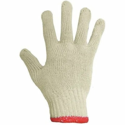 RONCO Care String Knit Gloves - 9.84" (250 mm) Glove Length - Polyvinyl Chloride (PVC) Coating - 9 Size Number - Large Size - For Right/Left Hand - Polyester Cotton - Natural - Grip Dots, Comfortable, Food Safe, Firm Wet Grip, Breathable, Stretchable, Machine Washable, Snug Fit, Knit Wrist - For Foo WITH PVC DOTS (ONE SIDE) 