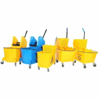 Globe Downpress Wringers - 16.25"L X 27.5"W X 32.5"H / Yellow - 27.50" (698.50 mm) Width x 32.50" (825.50 mm) Height x 16.25" (412.75 mm) Length - Yellow - Plastic - 1 UNIVERSAL WRINGER ERGONOMIC HANDLE GRIP