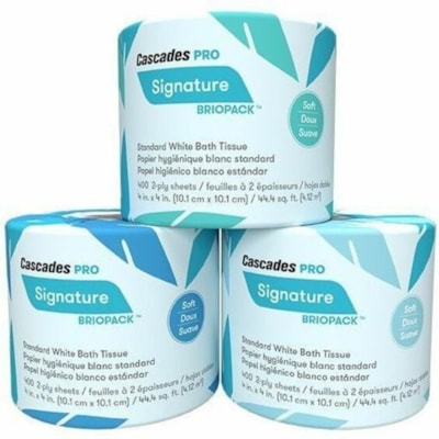 Cascades PRO Signature Bathroom Tissue - 2 Ply - 4" (101.60 mm) Width x 4" (101.60 mm) Length - 400 Sheets/Roll - White - Paper - 24 Rolls Per Pack 4 SHEET  400 SHEETS/ROLL  2PLY 