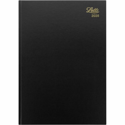 Letts 2026 Standard 12-Month Daily Planner - January to January - 11-3/4" x 8-1/4" - Black - English - Standard - Daily - 12 Month - January 2026 to December 2026 - 1 Day Single Page Layout - A4 - 8 1/4" (209.55 mm) x 11 3/4" (298.45 mm) Sheet Size - White Sheet - Perfect - Black - Paper - Leather C  