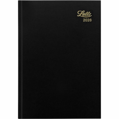 Letts 2026 Standard 12-Month Daily Planner - January to January - 8-1/4" x 5-7/8" - Black - English - Standard - Daily - 13 Month - January 2026 to December 2026 - 1 Day Single Page Layout - A5 - 5 53/64" (148.08 mm) x 8 1/4" (209.55 mm) Sheet Size - White Sheet - Perfect - Desk - Black - Paper - Le  