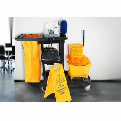 Globe Janitorial Cart Replacement Bag - For Janitor Cart - Yellow - Vinyl - 27.50" (698.50 mm) Height x 15" (381 mm) Width x 12" (304.80 mm) Length - 1 Box 6 GROMMET REPLACEMENT BAG EASY REMOVAL OF TRASH & LINERS
