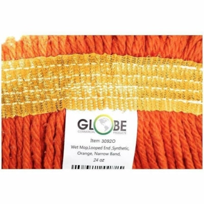 Globe Syn-Pro Synthetic Narrow Band Wet Orange Looped End Mop - 24 Oz / Orange - 6.50" (165.10 mm) Width x 20.50" (520.70 mm) Length - Narrow Headband, Looped Ends, Shrinkless, Tailband, Tangle Resistant, Lint Resistant, Chemical Resistant, Disinfectant, Fray Resistant - Synthetic, Yarn - Orange - 1 ANTI SHRINK SYNTHETIC YARN CARTON OF 12