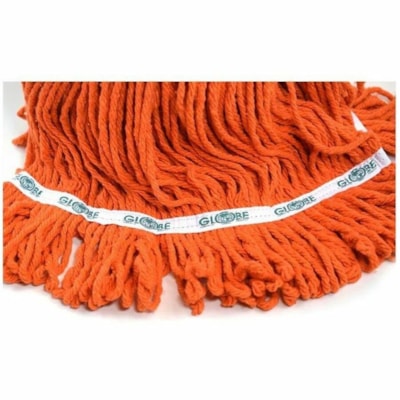 Globe Syn-Pro Synthetic Narrow Band Wet Orange Looped End Mop - 16 Oz / Orange - 7" (177.80 mm) Width x 16.75" (425.45 mm) Length - Looped Ends, Tailband, Tangle Resistant, Chemical Resistant, Shrinkless, Launderable, Break Resistant, Fray Resistant - Synthetic Yarn - Orange, Blue - 16 oz (453.59 g) ANTI SHRINK SYNTHETIC YARN TAILBAND AND CHEM RESISTANT
