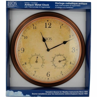 BIOS Medical Weather 3-in-1 Outdoor Clock - Brown Case - Metal METAL CONSTRUCTION WEATHER RESISTANT