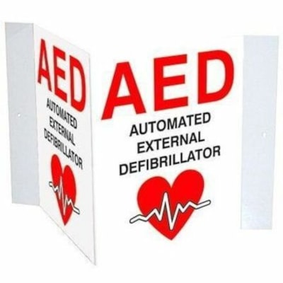 Safety Media 3D Automated External Defibrillator (AED) Plastic Sign - Print/Message "AED Automated External Defibrillator (Heart Symbol)" - 5" (127 mm) Width x 6" (152.40 mm) Height - Convex Shape - Black, Red Print/Message Color - Mounting Hole, Pre-printed - Indoor, Outdoor, First Aid, Sign - Plas SELF ADHESIVE  MOUNTING UV RESISTANT PRINTING